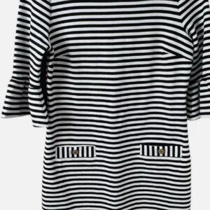 Lilly Pulitzer Womens Small Black White Stripe 3/4 Bell Sleeve Aiden Dress